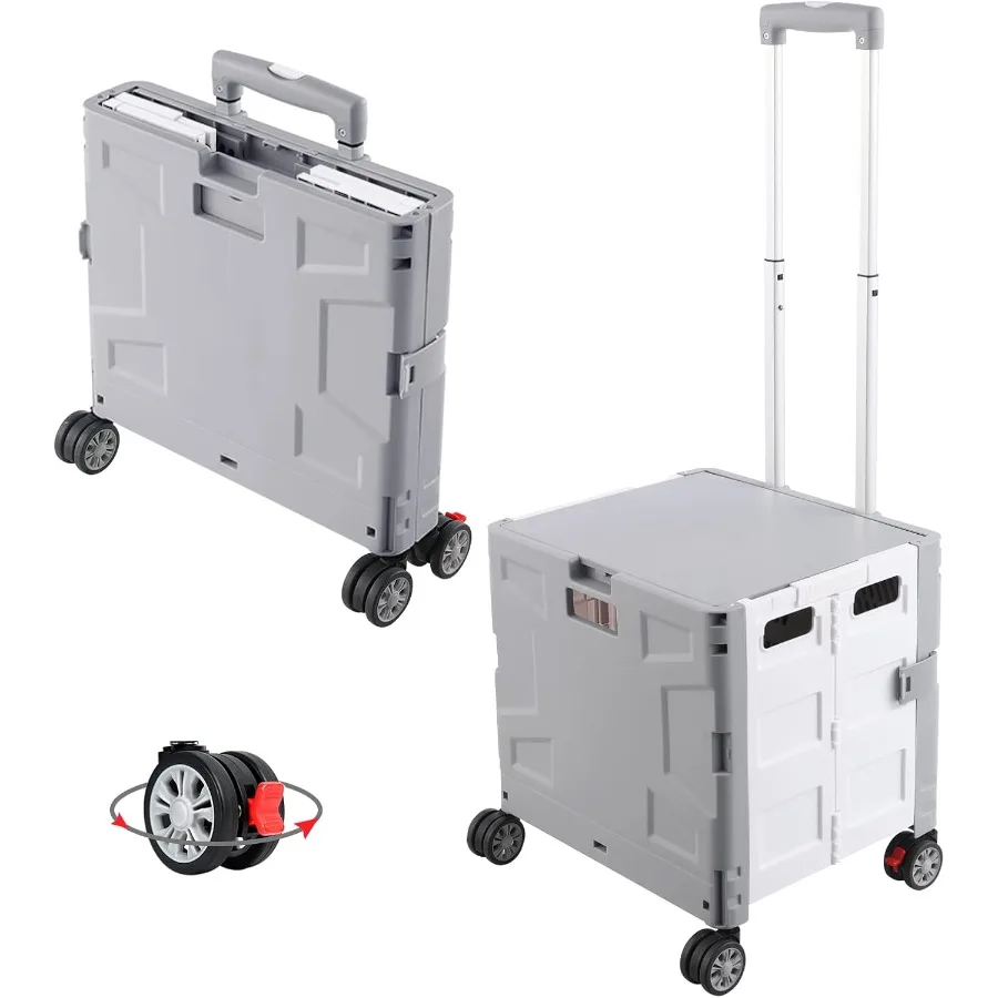 

Folding Utility Cart Portable Rolling Crate Handcart with Durable Heavy Duty Plastic Telescoping Handle Collapsible Hidden Lid