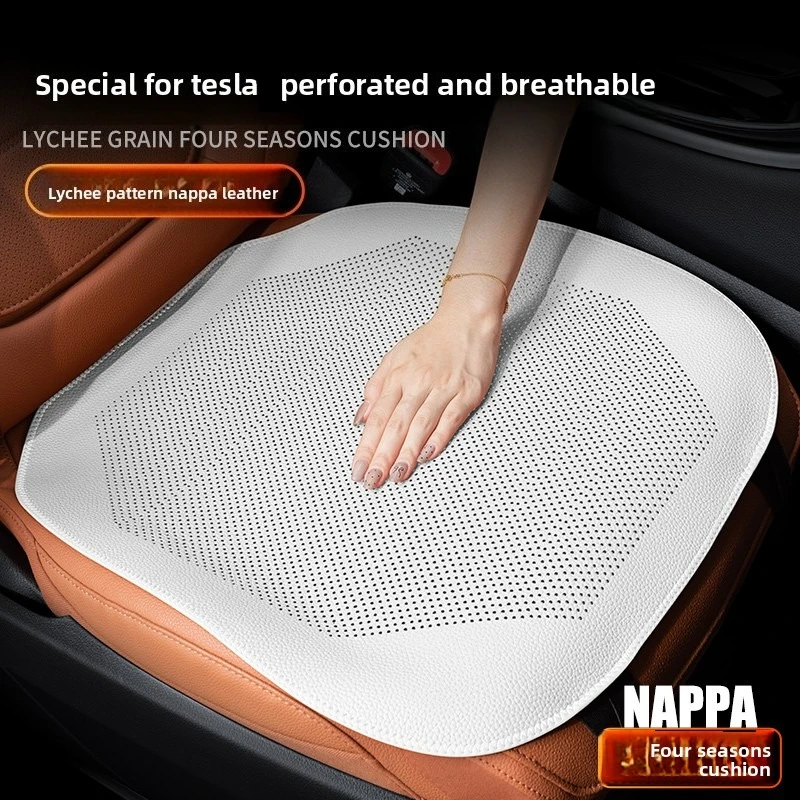 

For Tesla Model Y Model 3 Model X Car Seat Cushion Summer Ventilated Breathable Leather Four Seasons Universal Car Seat Cushion