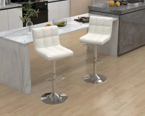 Modern Counter Height Bar Stools Set of 4, Armless Adjustable Swivel Square Bar Chairs Kitchen Barstools with PU - view 2