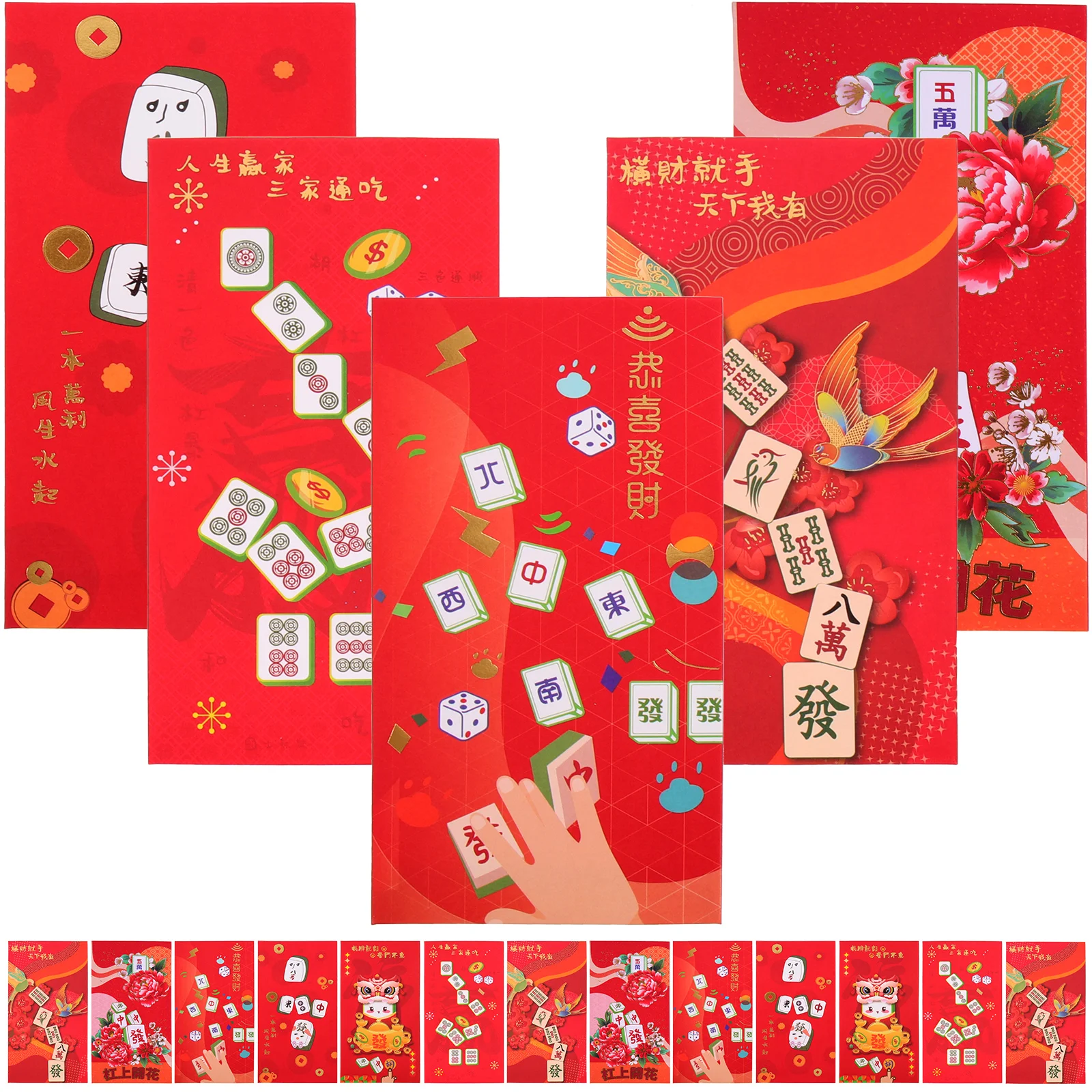 

18 Pcs Mahjong Red Envelopes Thick Paper Lucky Money Bags Rabbit Cartoon Hongbao New Year Gifts Spring Festival