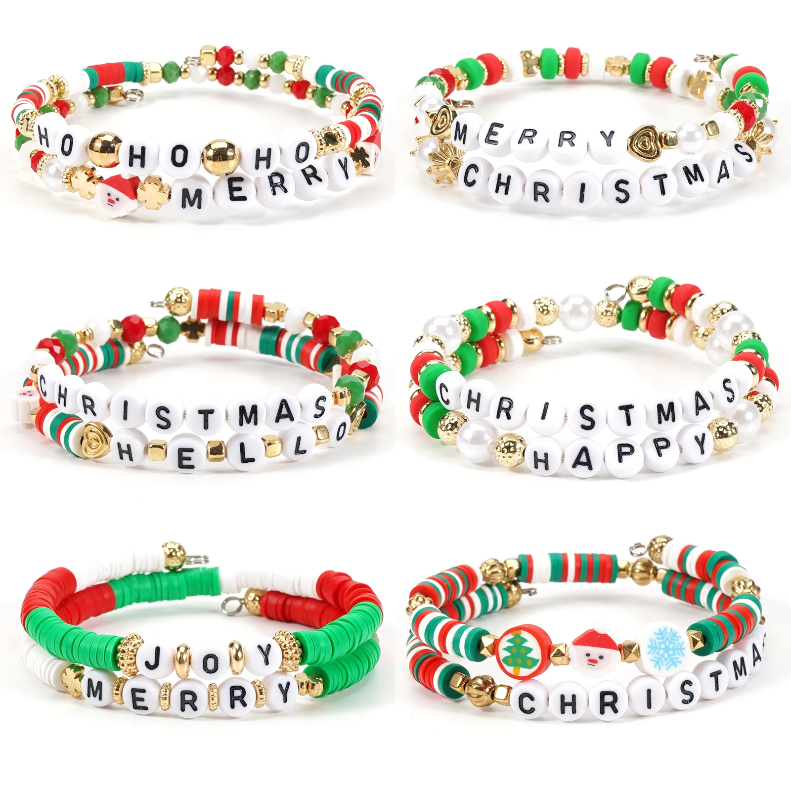 Christmas elements snowman Christmas tree elastic wire stacked bracelet men and women Christmas bracelet