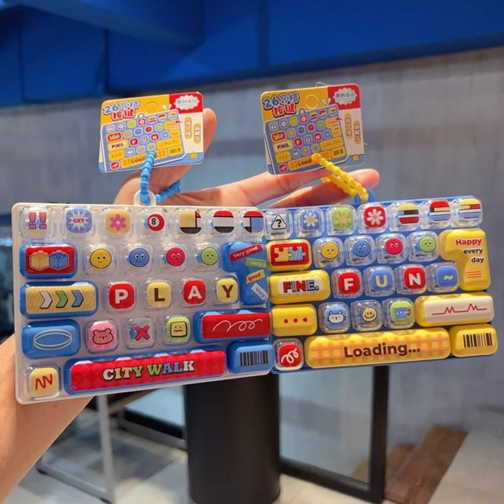 Portable 26 Grids Keyboard Clicker Keychain Desktop Decoration Cartoon Fingertip Button Keyring Decompression Relaxed Creative