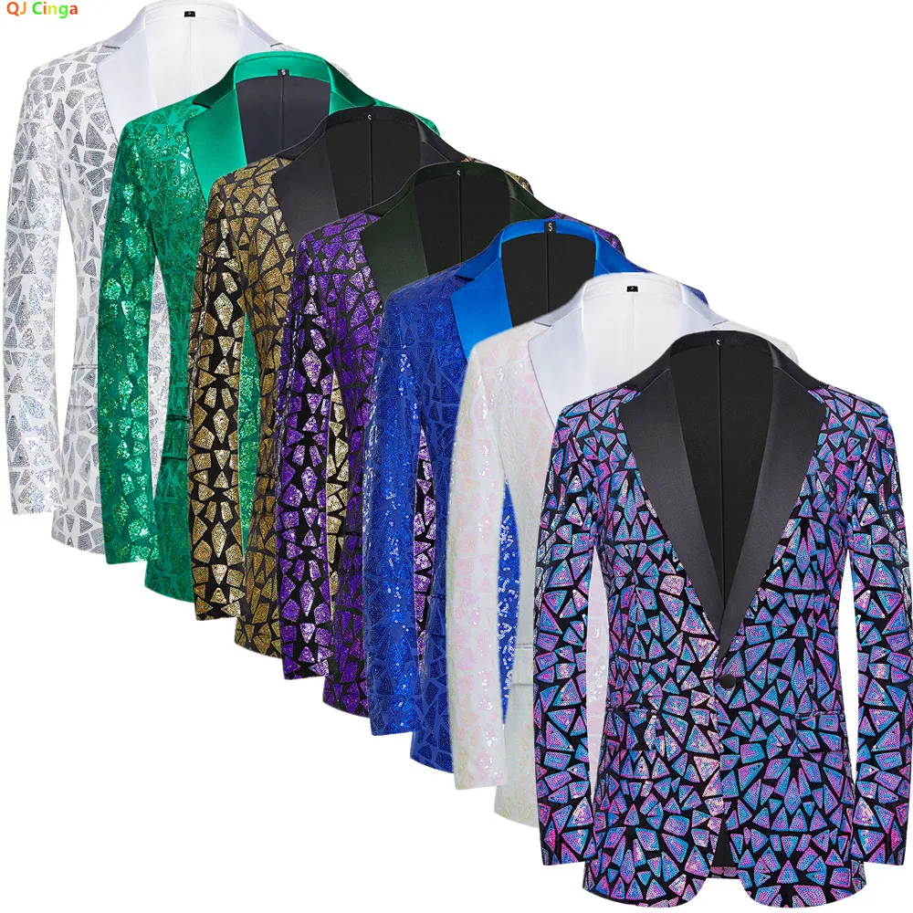 

Purple-red Men's Suit Jacket, Triangular Sequined Decorated Dress Coat, European Size Wedding Party Stage Performance Costumes.