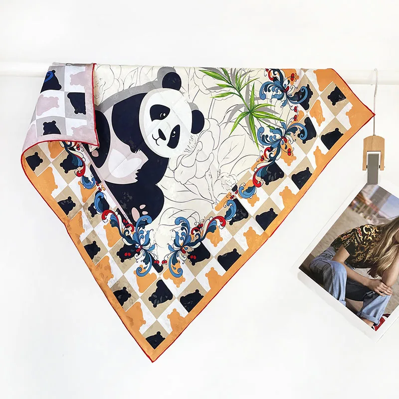 

Cute Prints 100% Silk Neck Scarves Wraps Medium Square Real Silk Ribbon Belts Womens Birthday Gifts 65x65CM