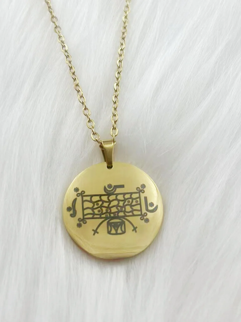 WOUWU-joyería de acero inoxidable con símbolos de veo vudú, amuleto de grabado láser de Vodou Lwa Loa, collar con colgante de talismán