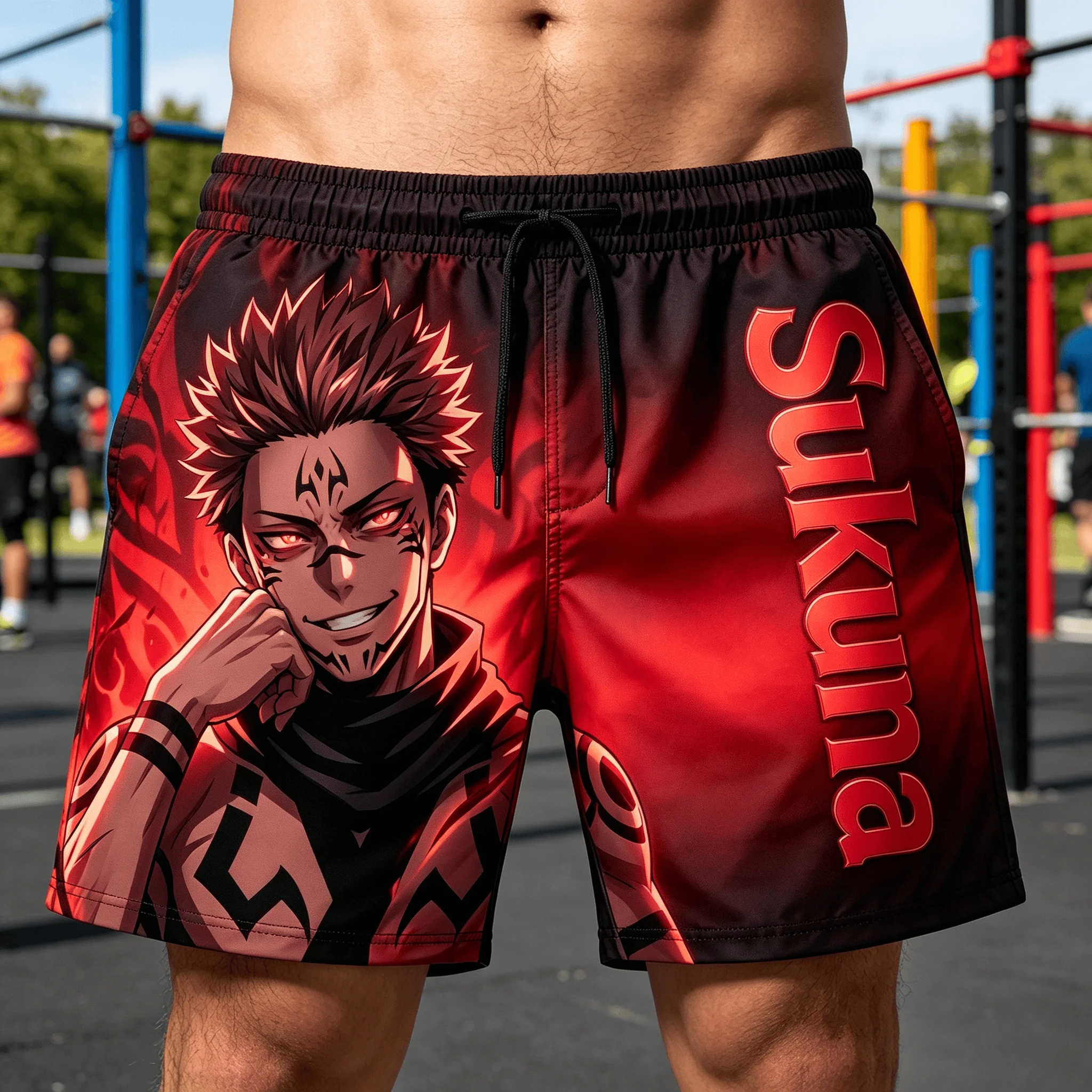 2026 Summer Jujutsu Kaisen Ryomen Sukuna Quick Dry Gym Shorts, Men's Unisex Anime Print Running Sports Board Casual Shorts