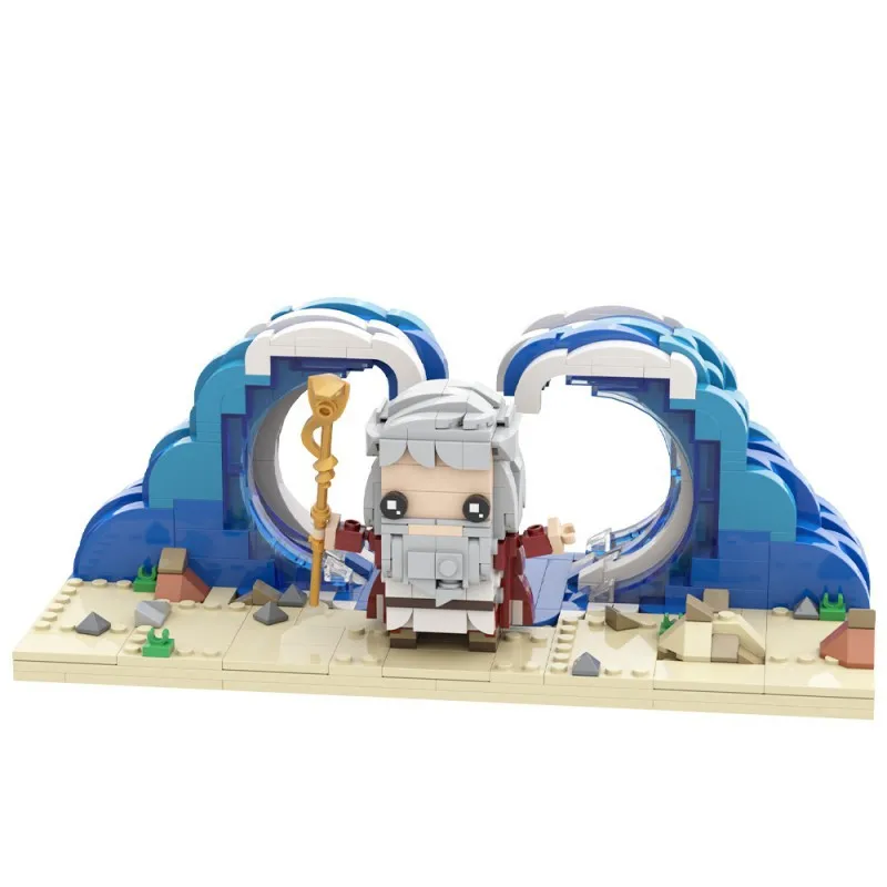 Sea Control Art Building Block Model Prophet Separates Red Sea Scene with Cane Assembles Brick Toys as a Gift for Mythology Fans