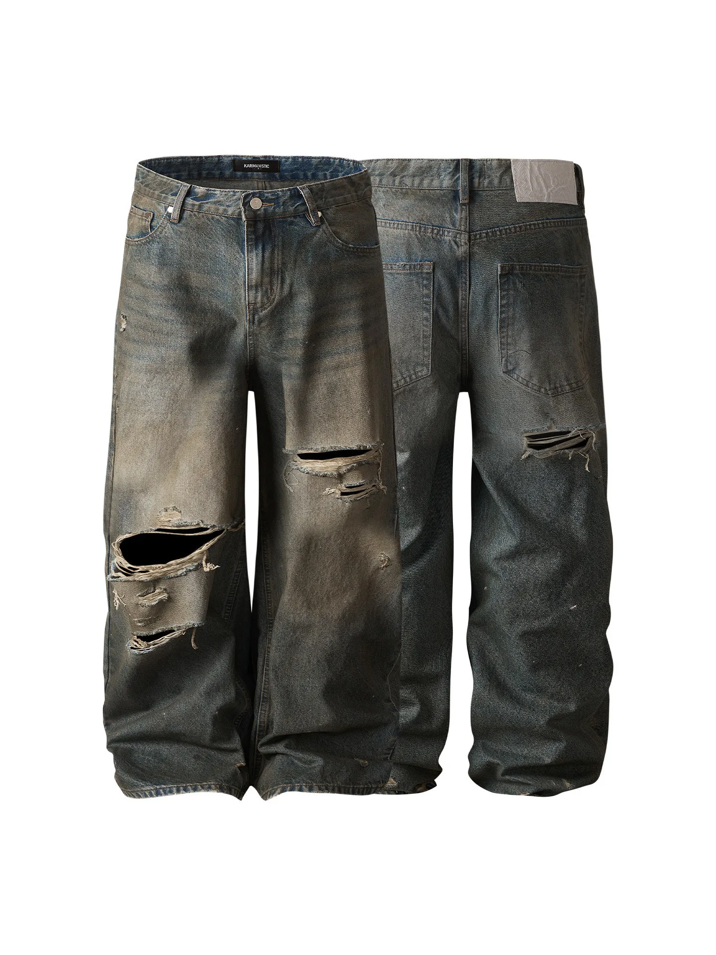 

KSTIC American Retro Waed Distred Loose Straight Wide Leg Jeans Men Women Long Trousers Trendy Kstic Casual Jeans