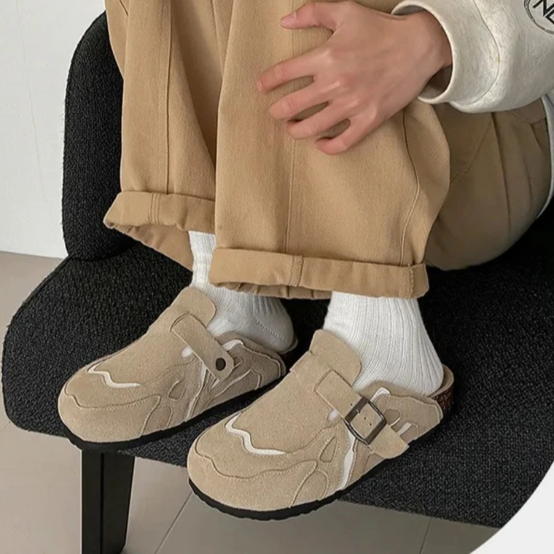 PU Leather Cork Men Slippers Women Close Toe Home Fashion Vintage shoes with Arch Support Comfort Lightweight Female Footwears image 6