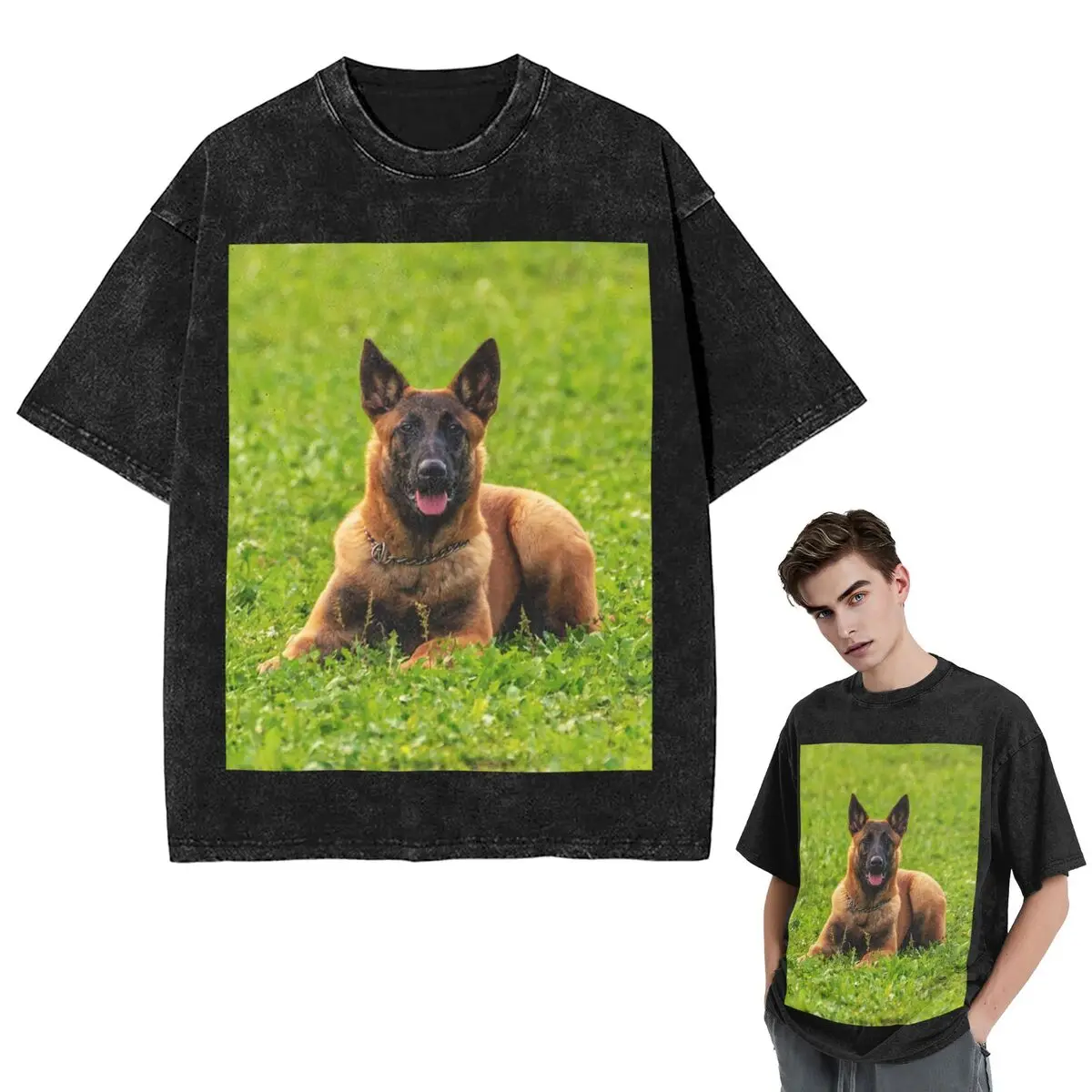 

Belgian Shepherd Dog Malinois Washed T Shirts Oversized Short Sleeve Hip Hop T-Shirt Streetwear Tops Tees for Men Women