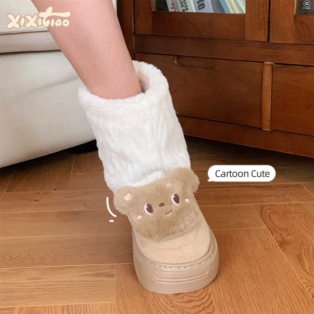 

Winter Girl Cute Bear Plush Japanese Style Warm And Plush High Rise Thick Soled Snow Boots