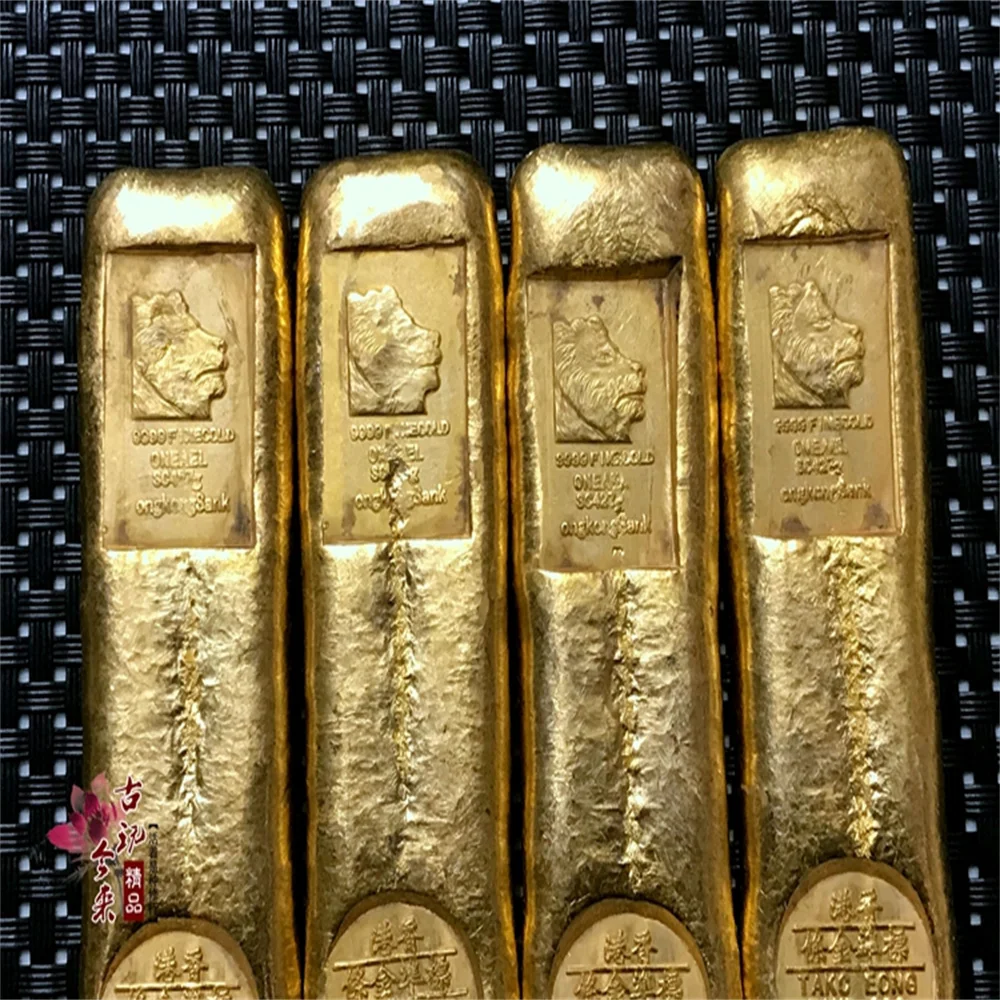 Antique miscellaneous antique crafts gold ingot gold bar Hong Kong gold bar pure brass gilding