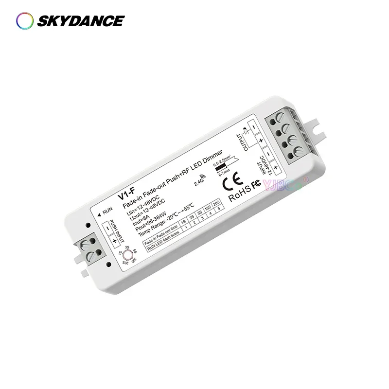 

V1-F Push Dim CV Fade-in Fade-out LED Dimmer 12V-48V 24V 36V 1CH*8A 5 Fading Speed/Step-less Dimming Single Color led controller