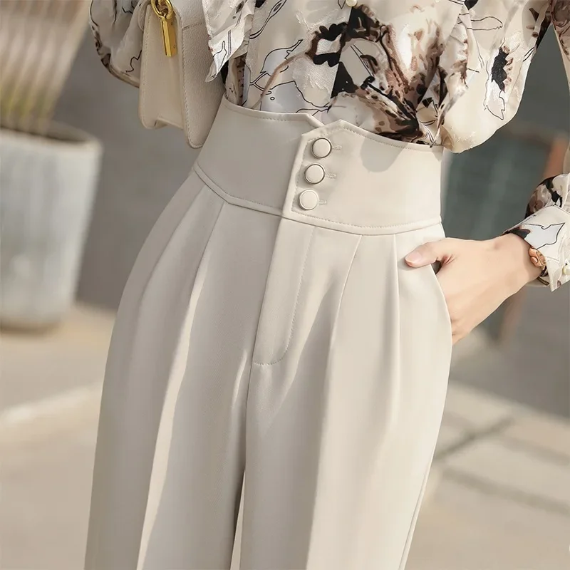 

Spring Summer New British Style High Waist Suit Pants Women Office Work Harem Pants Korean Vintage Elegant Trousers Y2k