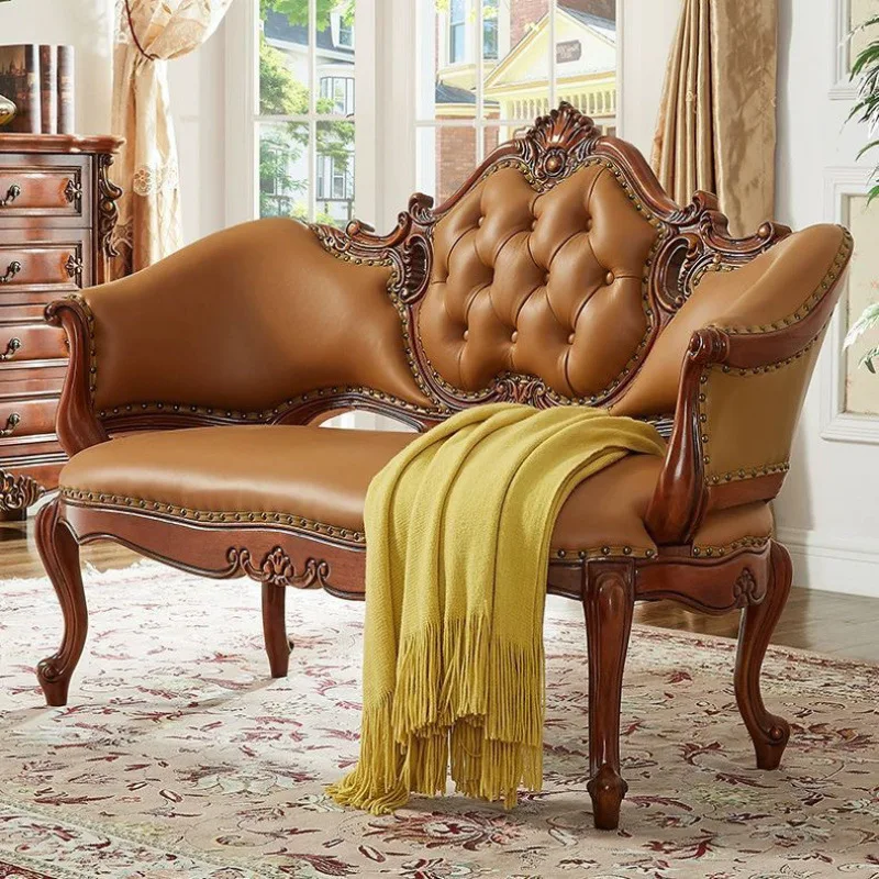 

New American solid wood concubine lazy recliner balcony beauty single sofa toffee European bedroom leisure chair