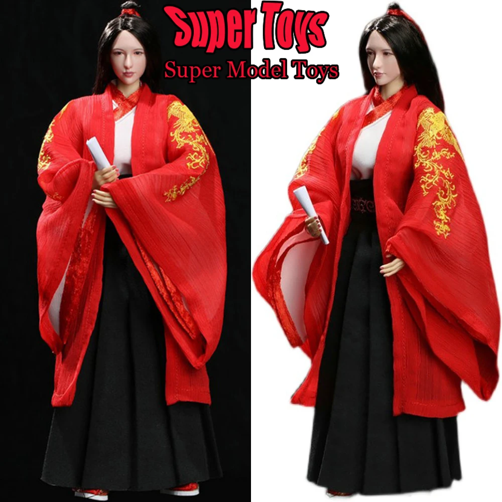 In Stock 1/6 Scale Female Soldier Clothes Set Classic Style Red Embroidered Waist Robe Dress For 12-inch Action Figure Model