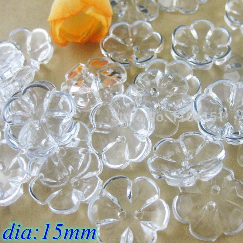 50pcs 15mm Transparent Garment loose buttons scrapbooking products Flower Shape Resin Kid Button For Craft