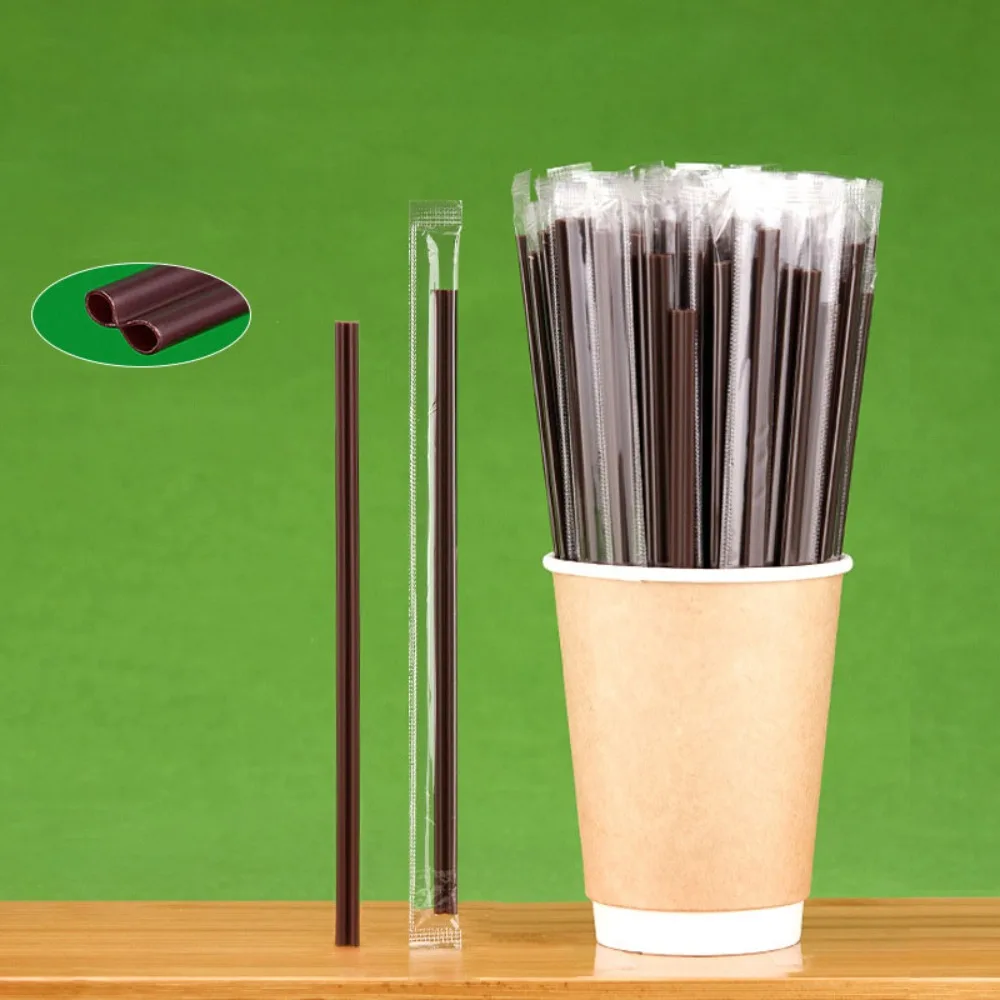

Double-Hole Coffee Straw Anti-scalding Plastic Coffee Stirring Stick Brown Individually Packaged Drinking Straw Milktea Shop
