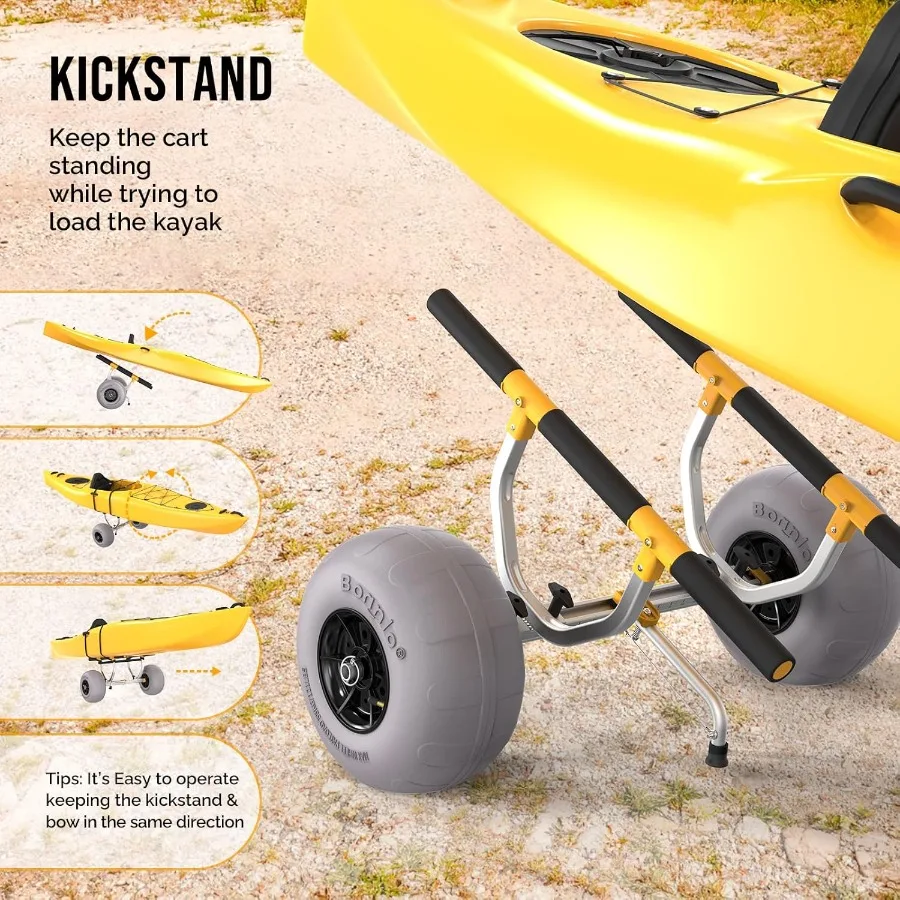 عربة شاطئ كاياك عرض قابل للتعديل 6.318.7 زورق عالمي دوللي عربة كاياك شديدة التحمل مع 12 بالون عجلات شاطئ مسنده