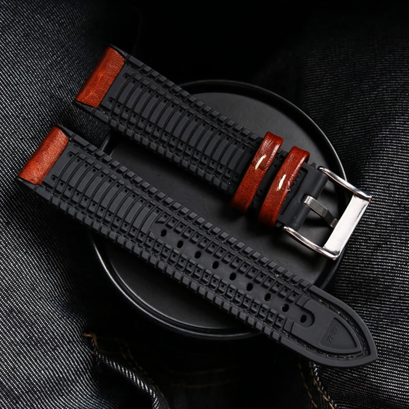 18mm 19mm 20mm 21mm 22mm Italian Leather belt Silicone Bottom Watch Strap  Waterproof Rubber wristband Bracelet for Omega Seiko