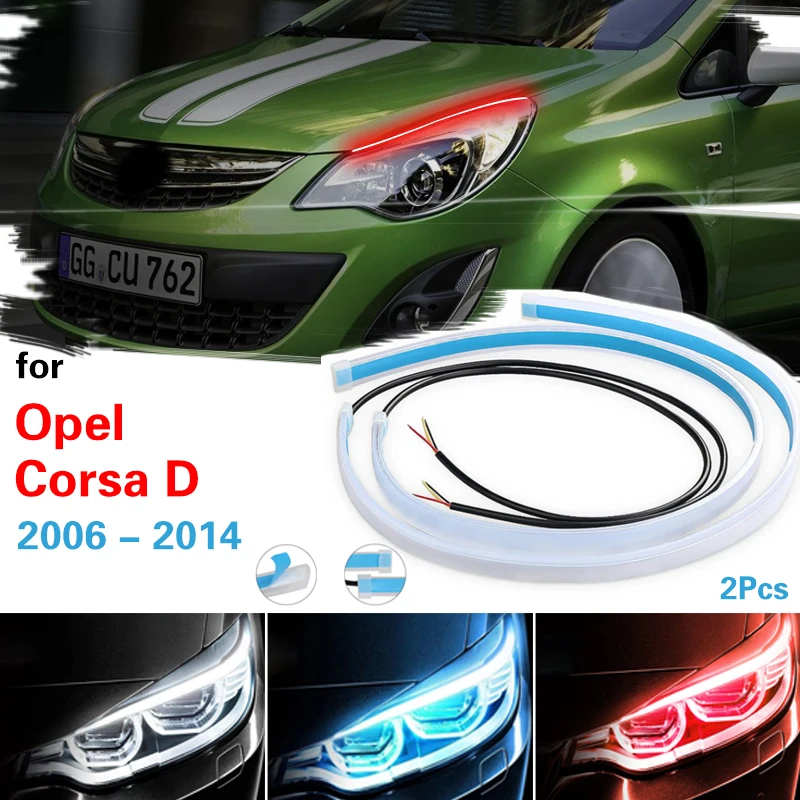 Lampu LED mobil Strip lampu siang hari fleksibel Auto lampu depan lampu permukaan lampu mengalir sinyal untuk Opel Corsa D 2006-2014