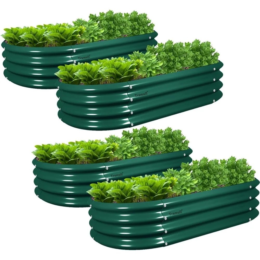 

4 Pack 4x2x1FT Galvanized Raised Garden Bed Kit Oval Metal Ground Planter Box Outdoor Bottomless Planter Raised Beds