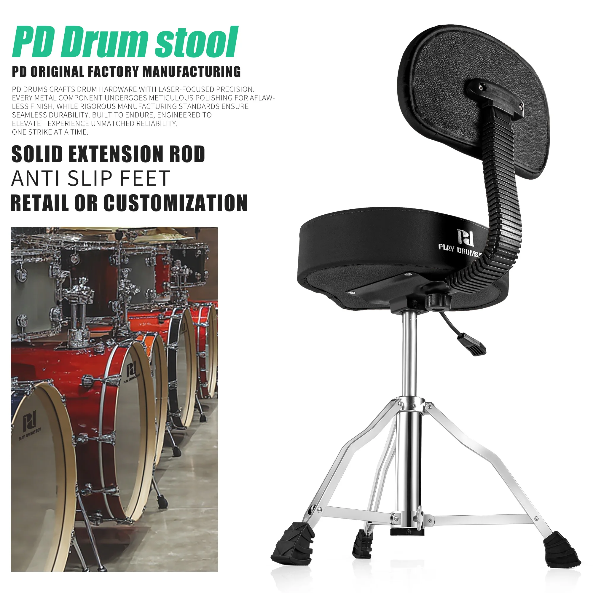 Pneumatic Drum Throne Saddle Shape with Backrest Professional Drum Kit Accessory