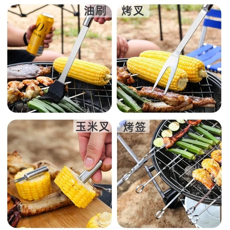 Barbecue Utensil BBQ Tools Set Spatula Fork Tongs Knife Brush Skewers For Camping Outdoor 3/9/20 PCS Stainless Steel