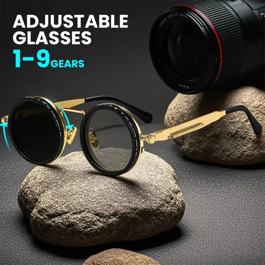 Cyberpunk Style Glasses with Rotating Lenses Metal Frame Adjustable Nose Pads for Role-playing Theme Parties Casual Wear