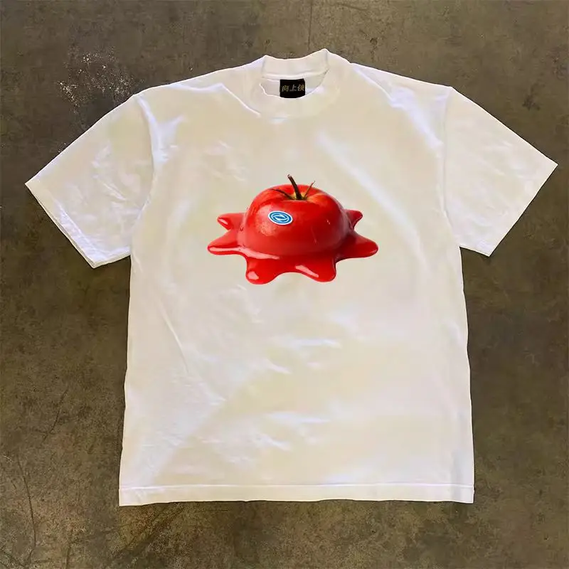 Loose Fit Couple T-Shirts Pure Cotton Short Sleeve 3A260g Heavyweight Casual round Neck Printed Tops for Men And Women