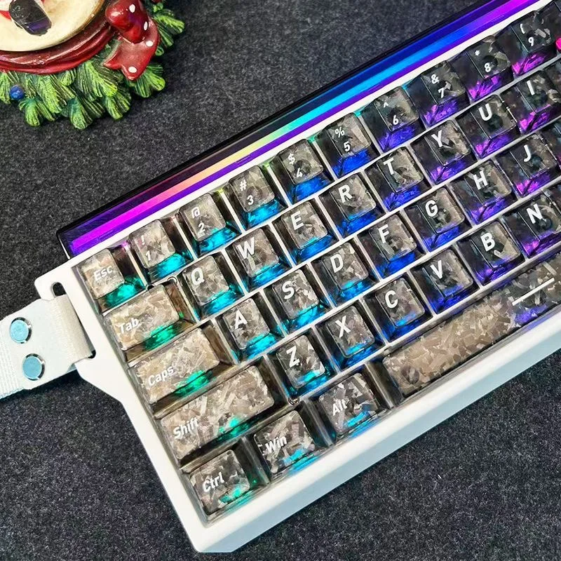 Carbon Fiber Texture Fog Black Transparent PC Keycaps 132 Keys Double Shot Cherry Profile Keycap for Gateron Mechanical Keyboard