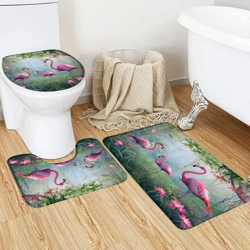 

JKM323Pcs Tropical Botanical Animal Bath Mats Flamingo Flower Leaf Jungle Butterfly Home Rug Set Bathroom Decor Rugs Toilet 1Jn&