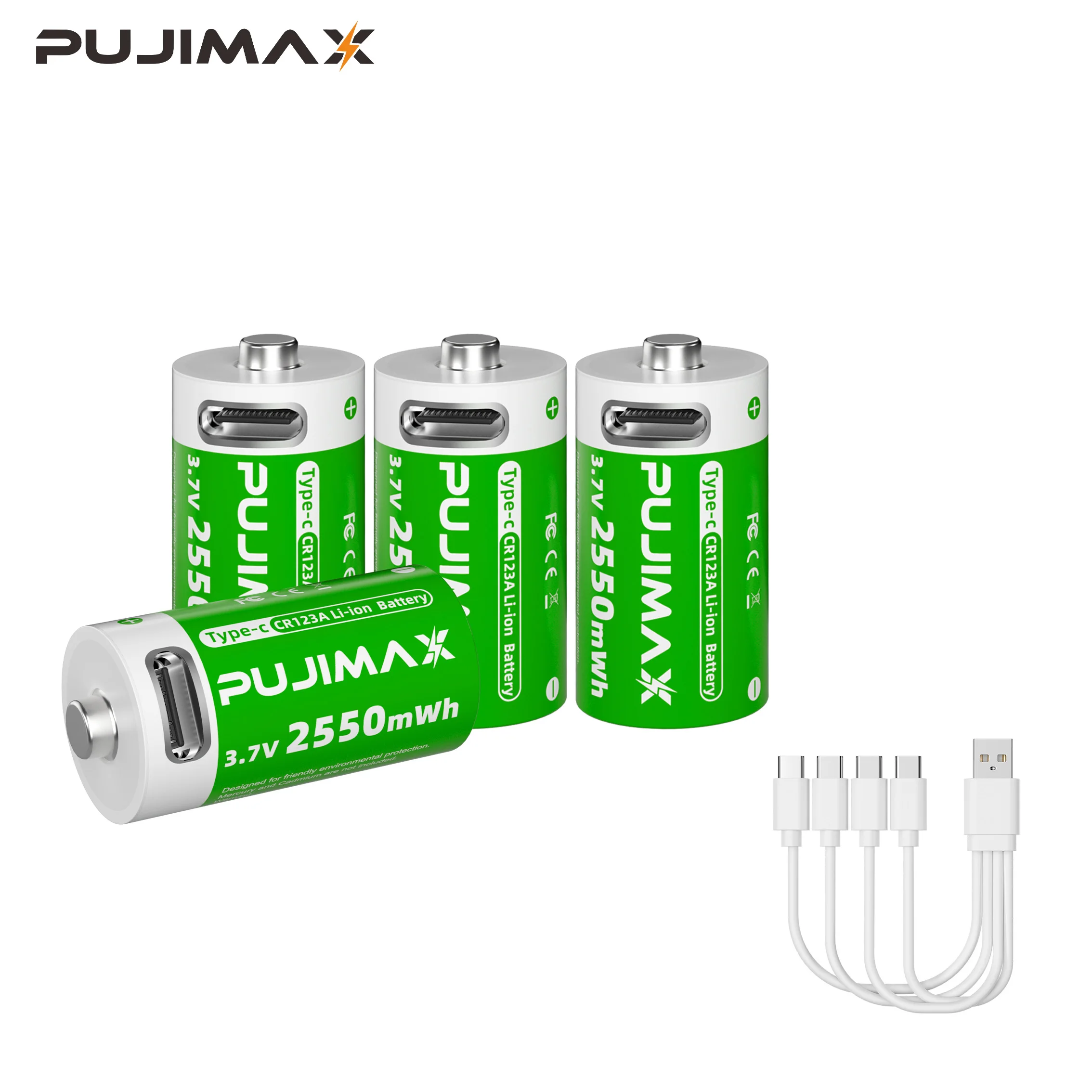 PUJIMAX CR123A Battery Rechargeable lipo battery carregadorde pilhas recarregáveis bateria recarregavel pilas recargables Type-c