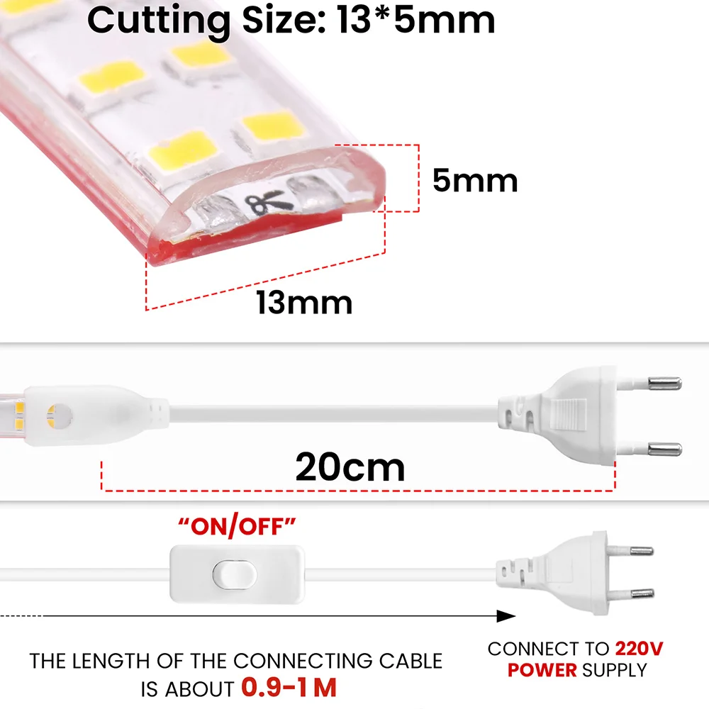 AC 220V Переключатель Светодиодная лента Комплект питания 240LED/м 2835 Водонепроницаемая гибкая лента с IC Домашнее освещение 1 м 2 м 5 м 10 м 20 м