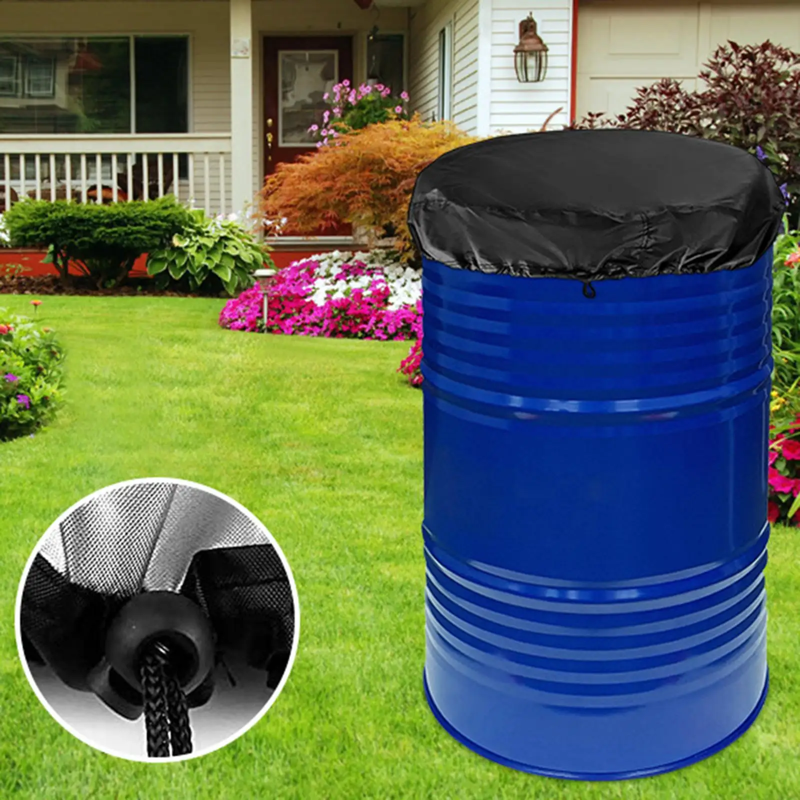Drum Cover Oxford Cloth Weatherproof Rainproof Water Storage Barrel Cover Dustproof for Outdoor Facilities and Metal Drum
