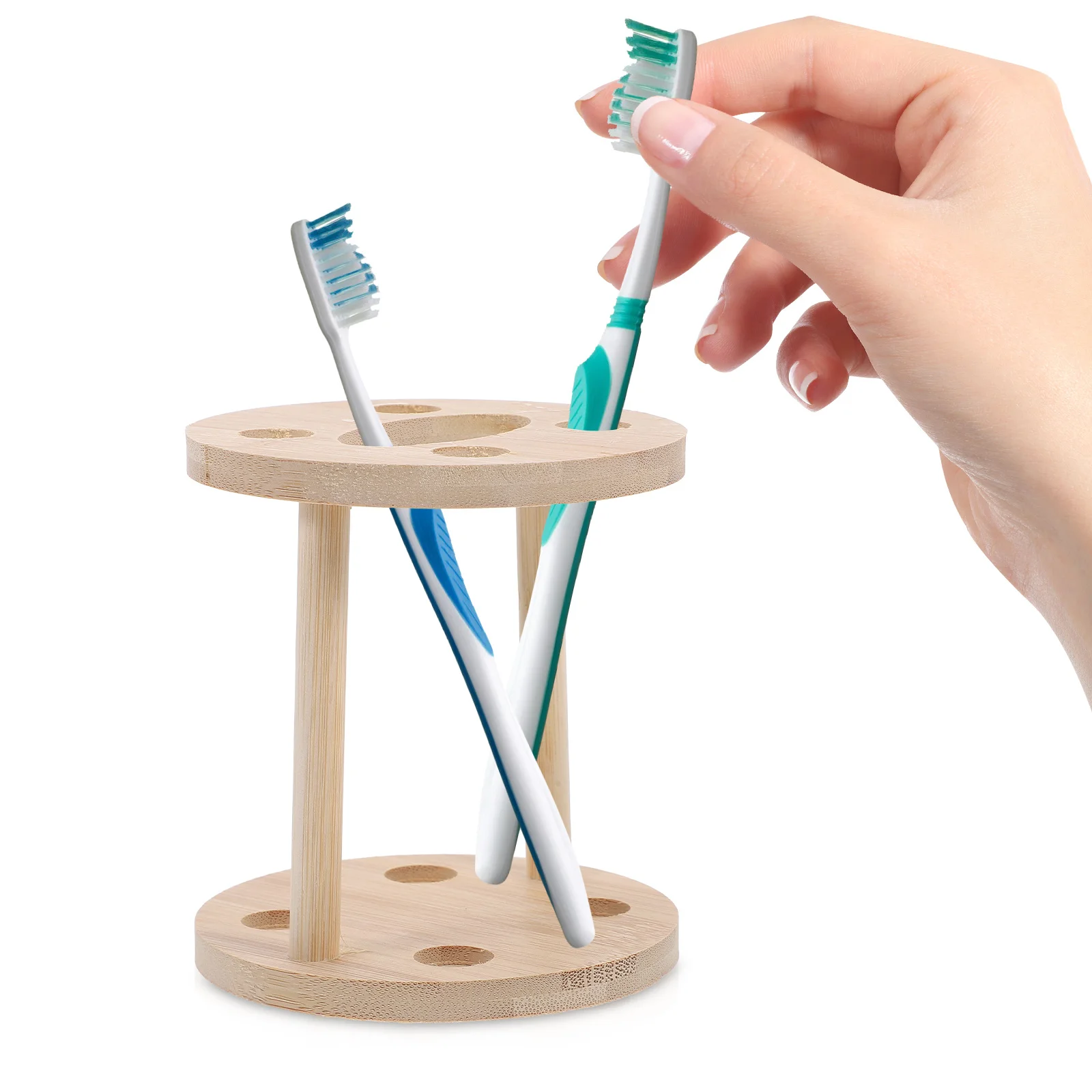 

Countertop Bamboo Toothbrush Stand for Bathroom Vanity Organizer Holds Toothbrushes Pens Makeup Brushes Eco-Friendly Sturdy