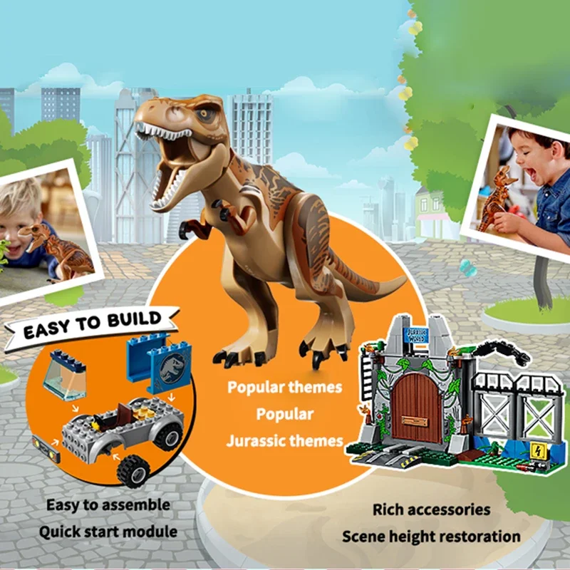 Dinosaur Escape Park World Transporter Creative Building Block Model Tyrannosaurus Toy Children Assembly Scene Boy Gift