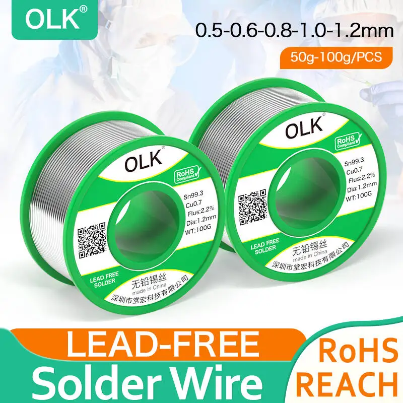 OLK high purity lead-free solder wire Sn99.3Cu 0.7 with flux rosin core DIY soldering iron repair soldering tin wire 50g100g