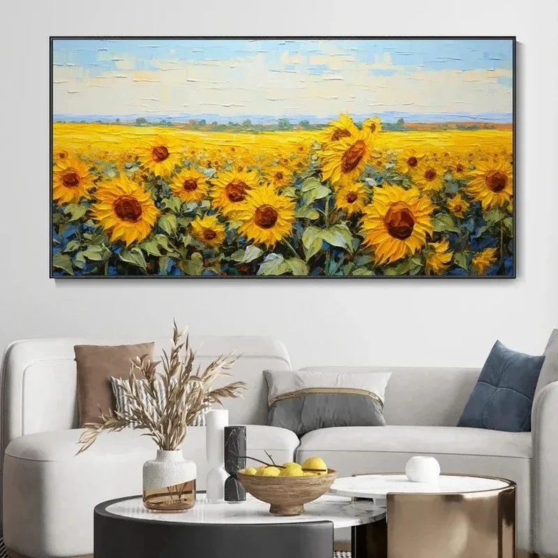 Canvas Print S Blooming Sunflower Field Oil Painting Floral Texture Modern Wall Art Summer Abstract Idyllic Scenery Mural Decor