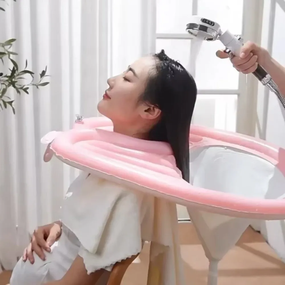 Collapsible Inflatable Shampoo Basin Detachable Air Pump Hair Washing Tray with Water Hose Shampoo Bowl Elderly Care