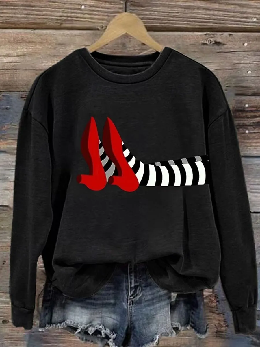 

Hot selling new women's red shoes 3D printed round neck sweatshirt women's casual pullover loose and comfortable pullove tops