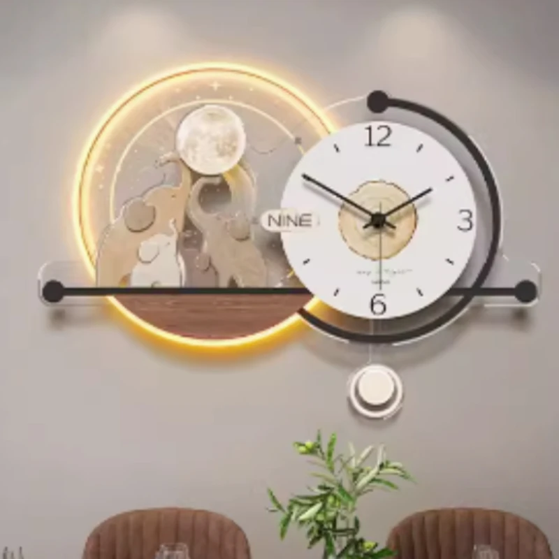 

Decorative Painting with Clock Back,Design Creative Wall Clocks Nordic Art Living Room Wall Watch , High-end Light Luxury Mural