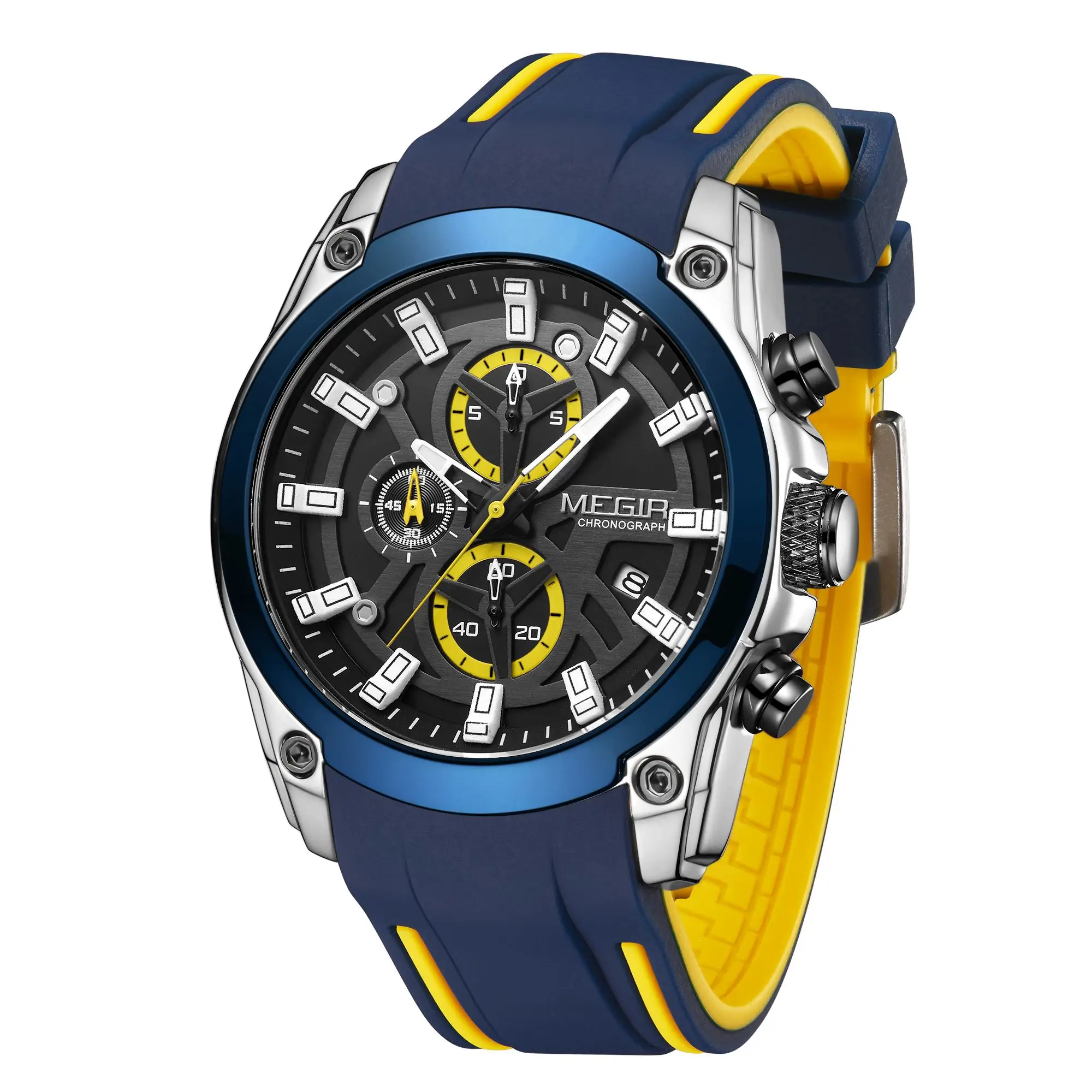 MEGIR Original Blue Sport Watch for Men Luxury Chronograph Wristwatch Military Quartz Clock Luminous Big Dial Reloj Hombre 2144