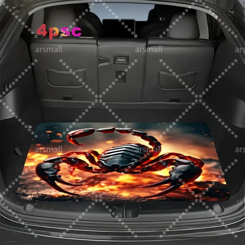 Fit Car Trunk Mat With Bold Scorpion & Flames Print - Durable Crystal Fleece, Scratch-Resistant Protective Cover For Most Vehicl