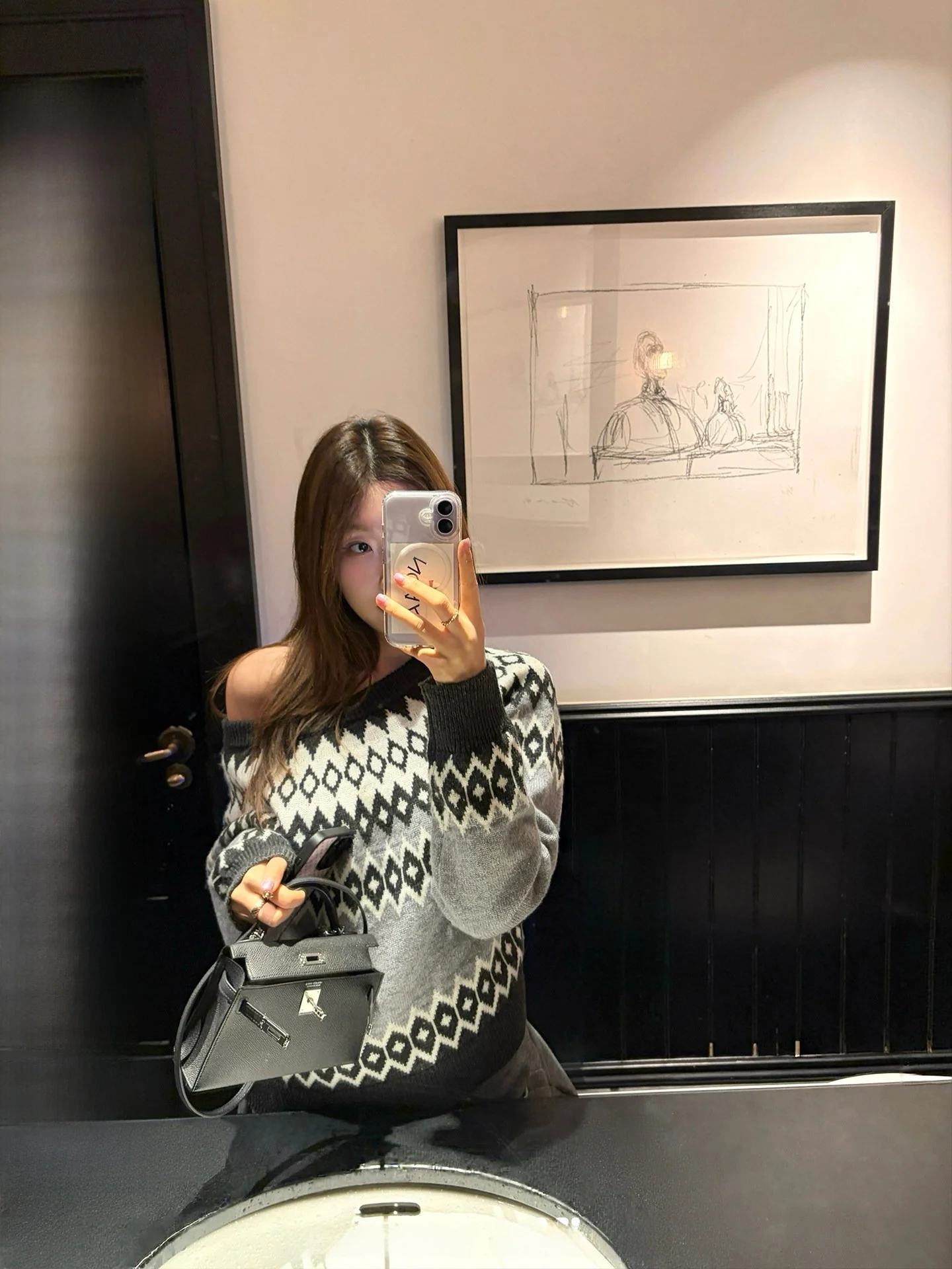 

Ranwear Modern Narrative Retro 30% Wool Soft Short Sweater Color Block Diamond Pattern Long Sleeve round Neck Pullover Knitwear