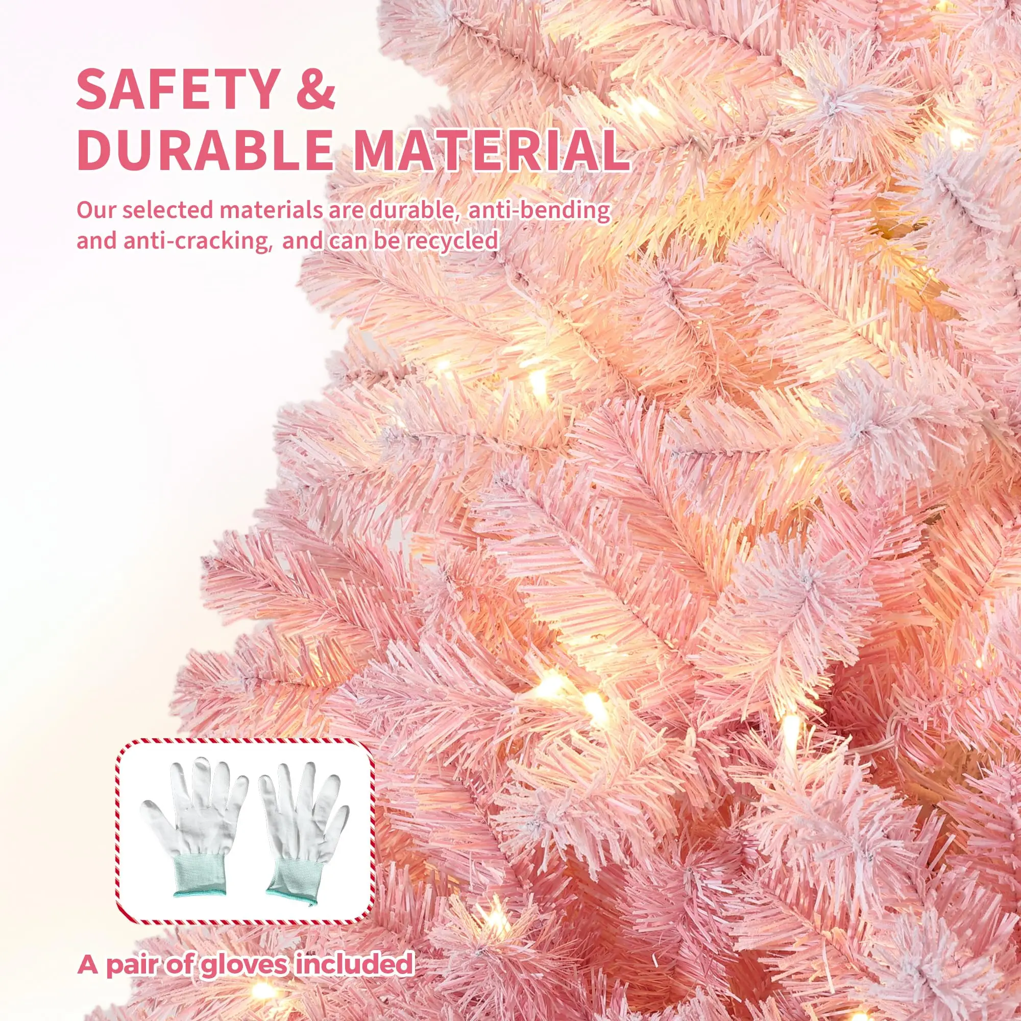 GAOMON Pre-Lit Pink Ombre Snow-Flocked Artificial Christmas Tree - Warm White LED Lights - Hinged Full Pine, Dense Branch Advice, Collapsible Metal Stand - Indoor/Outdoor Decor