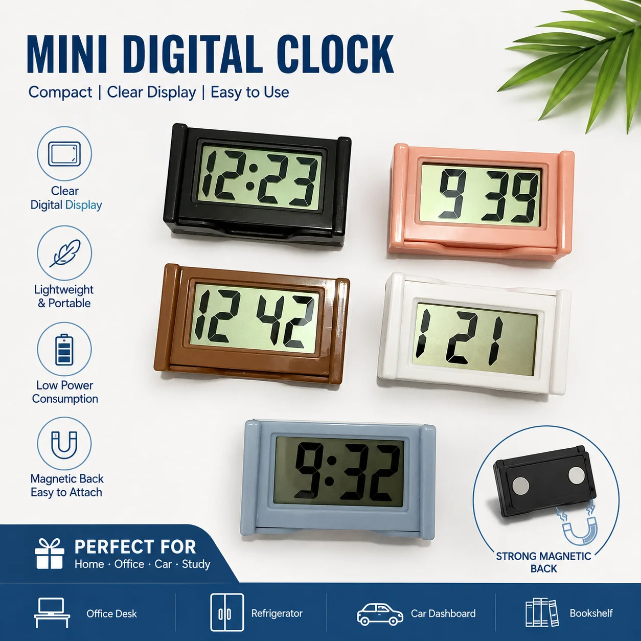 Digital Car Clock Small Car Dashboard Clock Self Adhesive Stick Mini Digital Clock Car Accessories For Vehicles Accessories