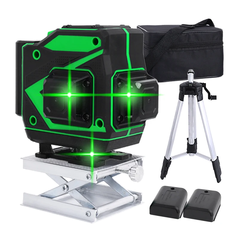 360 Laser Level 12/16 Lines Green Cross Powerful Self-Leveling Nivel Laser Tripod Tools With 2 Batteries Bracket Remote Control