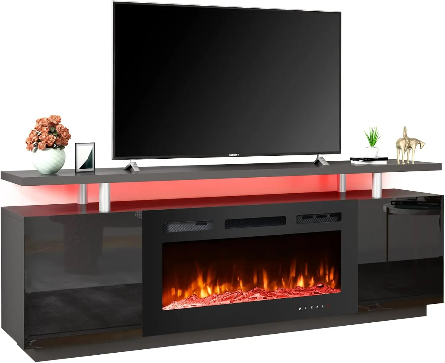 70'' Fireplace TV Stand w/ 36'' Electric Fireplace, Entertainment Center w/ 12 Flame Fireplace Insert Heater&16 Color Led Lights