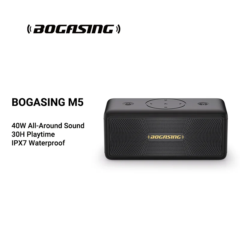 BOGASING M5 블루투스 스피커 40W 블루투스 5.3 무선 스피커 360도 서라운드 사운드, IPX7 방수, 30H 재생 시간 뮤직 박스 휴대용 강력한 인텐시브 베이스 & Hi-Fi 스테레오 사운드, 무선 스피커 박스 블루투스 박스 USB, EQ 야외 사용